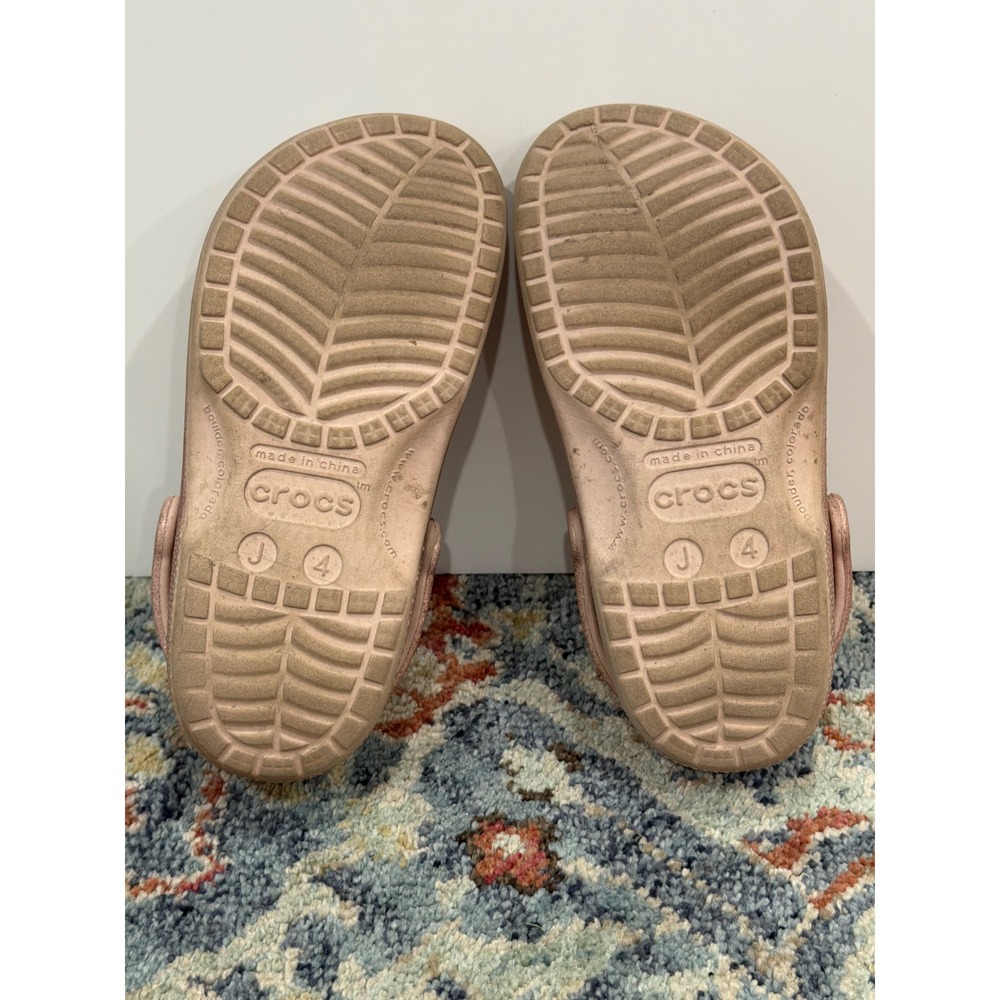 Crocs Classic Clog Girls 4 Rose Gold Glitter Sparkle Comfort - Picture 9 of 10